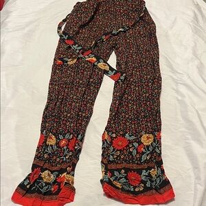 SHEIN Black and Red Floral Pants